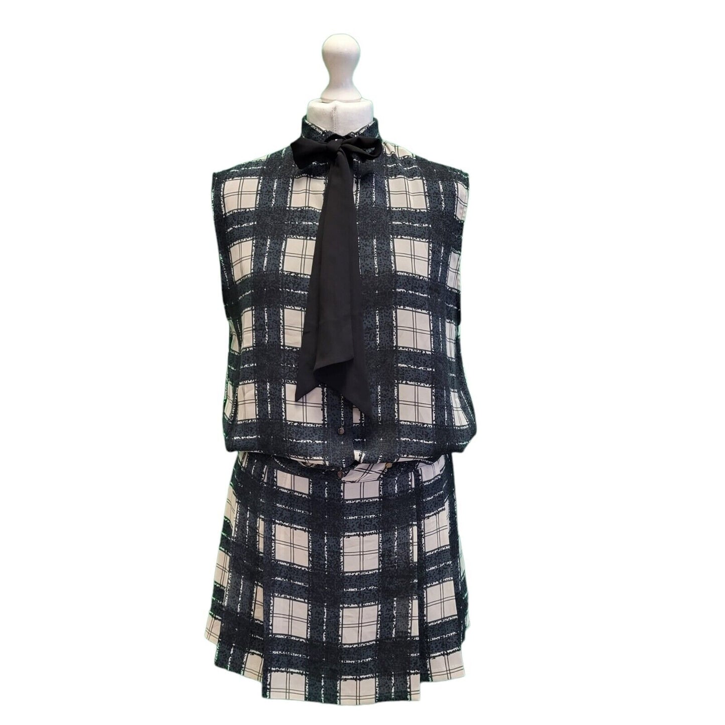 Diesel Black White Check Pinafore Smart Casual Dress UK S G906