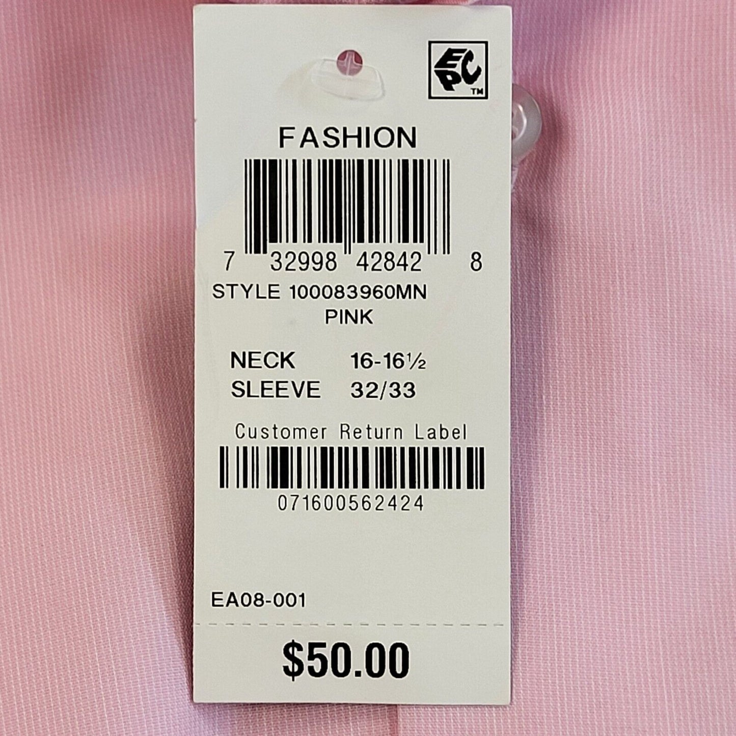 Alfani Pink Slim Fit Solid Long Sleeve Shirt Uk Men's L Eu 54 Bnwt G290