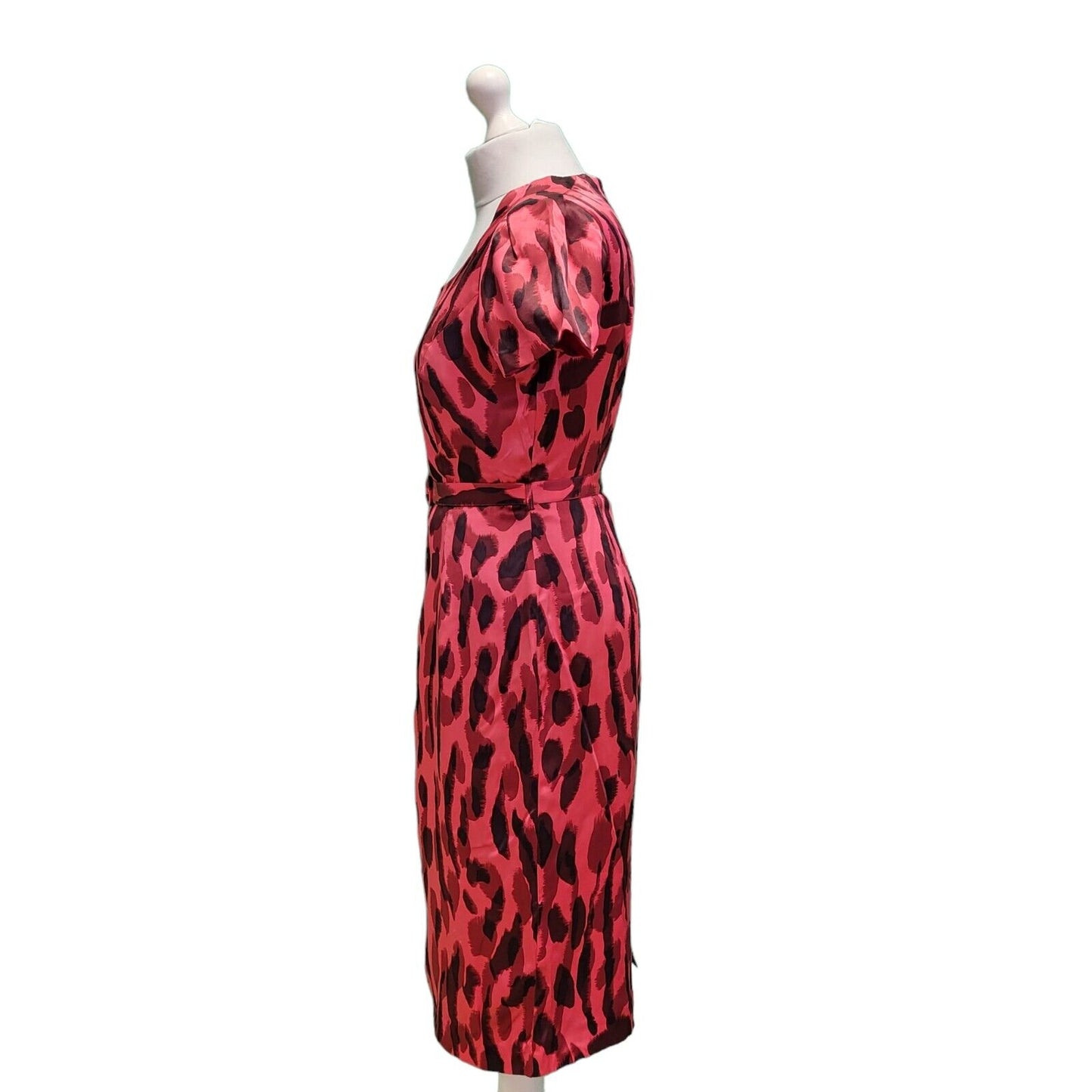 L.K.Bennett Pink Animal Print S/Sleeve Silk Belted Dress Women's UK 10 G811