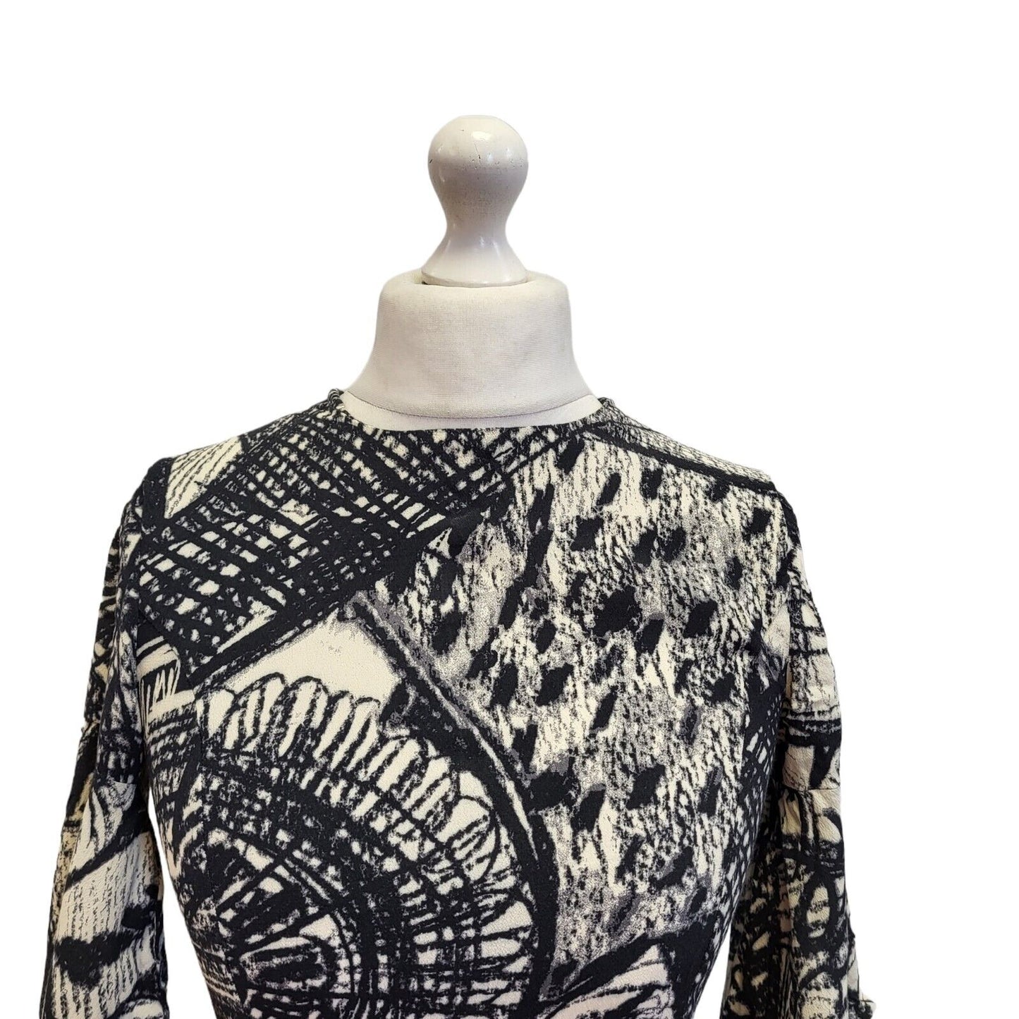 Desigual Black White Abstract Evening Dress Uk Women's 10 Eu 38 G100