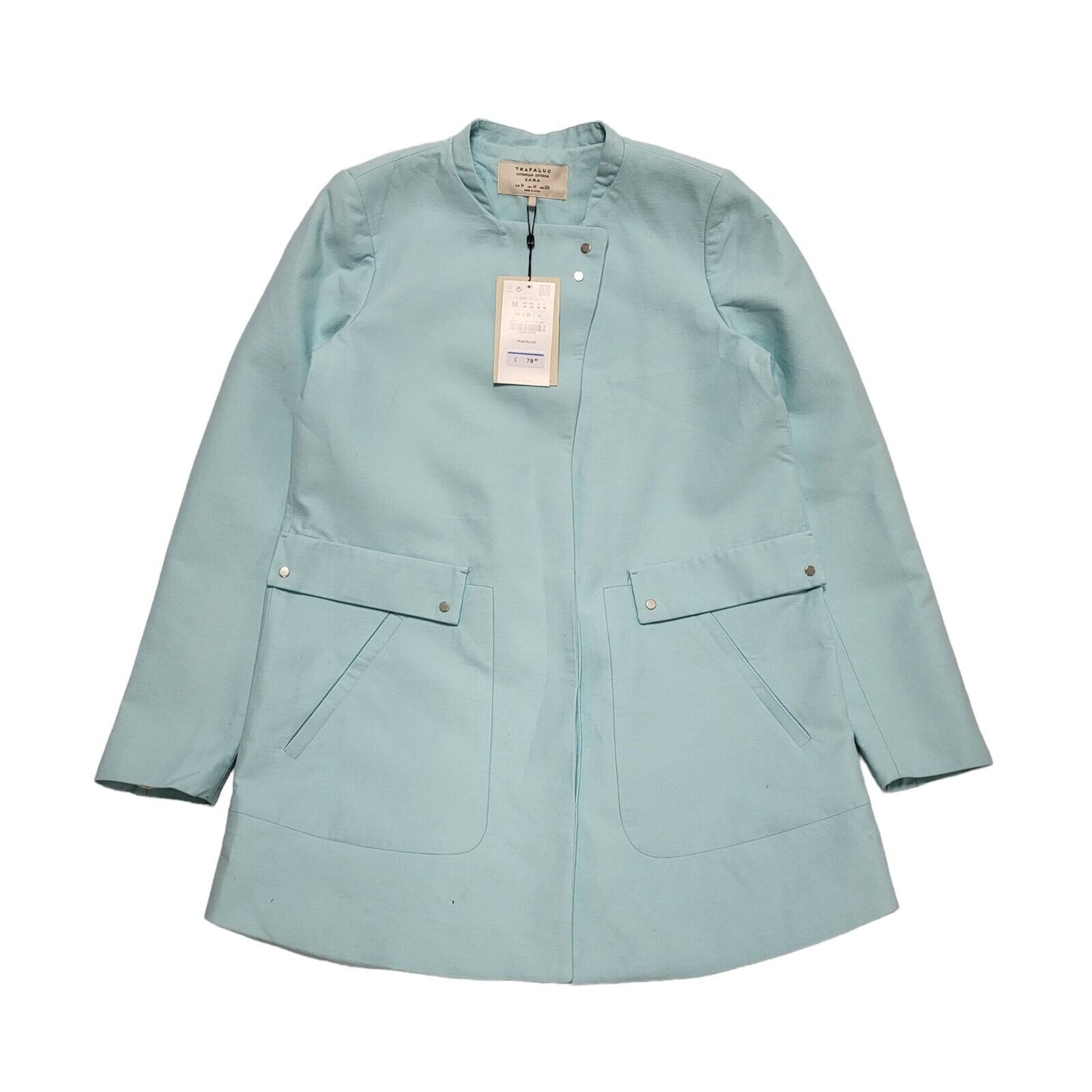 Trafaluc Zara Light Blue Button Formal/Casual Coat UK Women's M Bnwt BB318