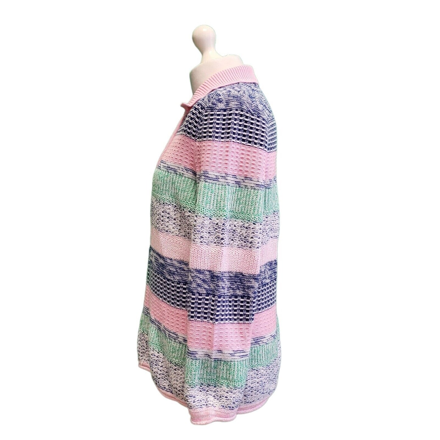 Collection L Pink Blue Striped Collared 1/4 Zip Knit Jumper Women's UK 18 H230