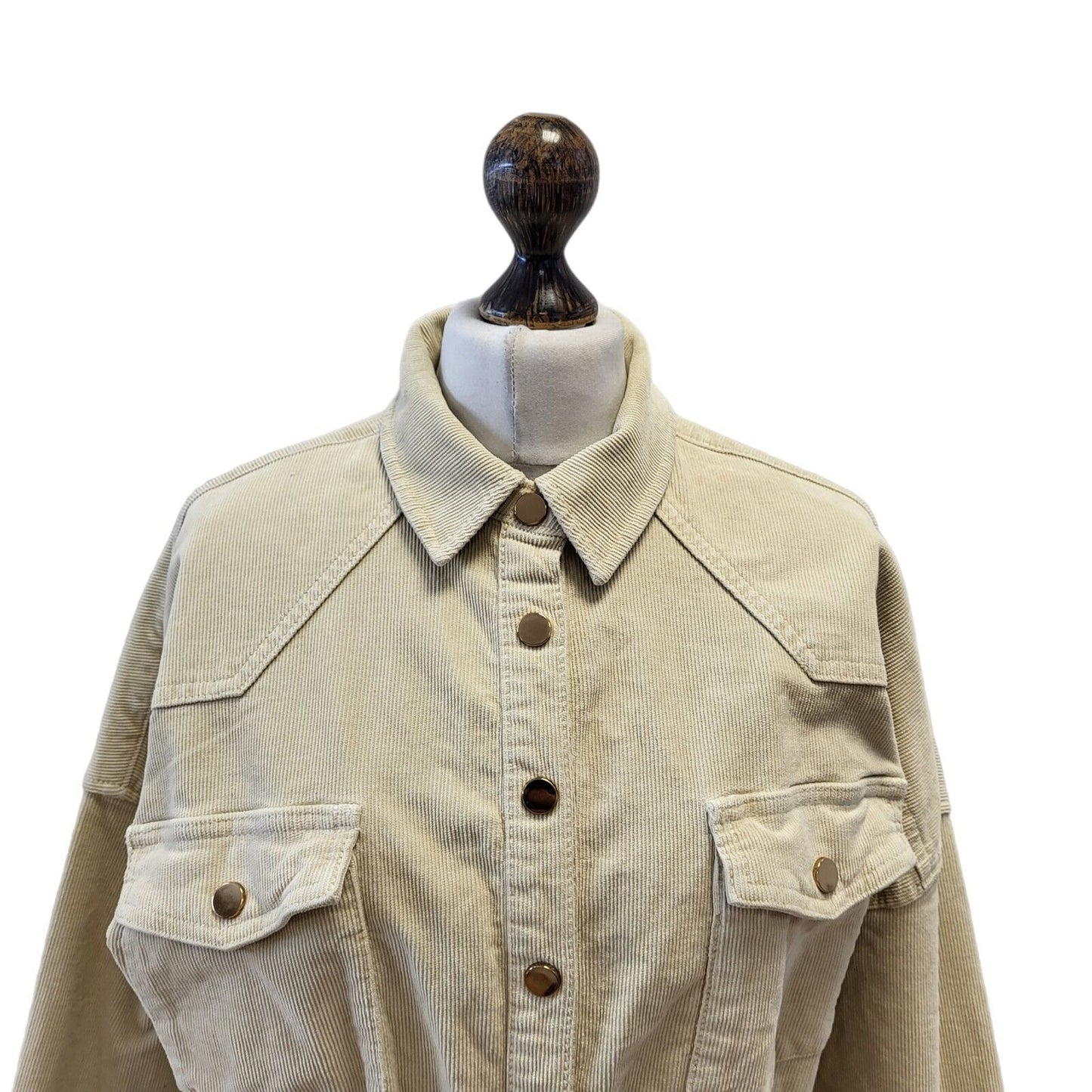 River Island Beige Corduroy Collared Belted Button Shirt Dress BNWT UK 14 G351