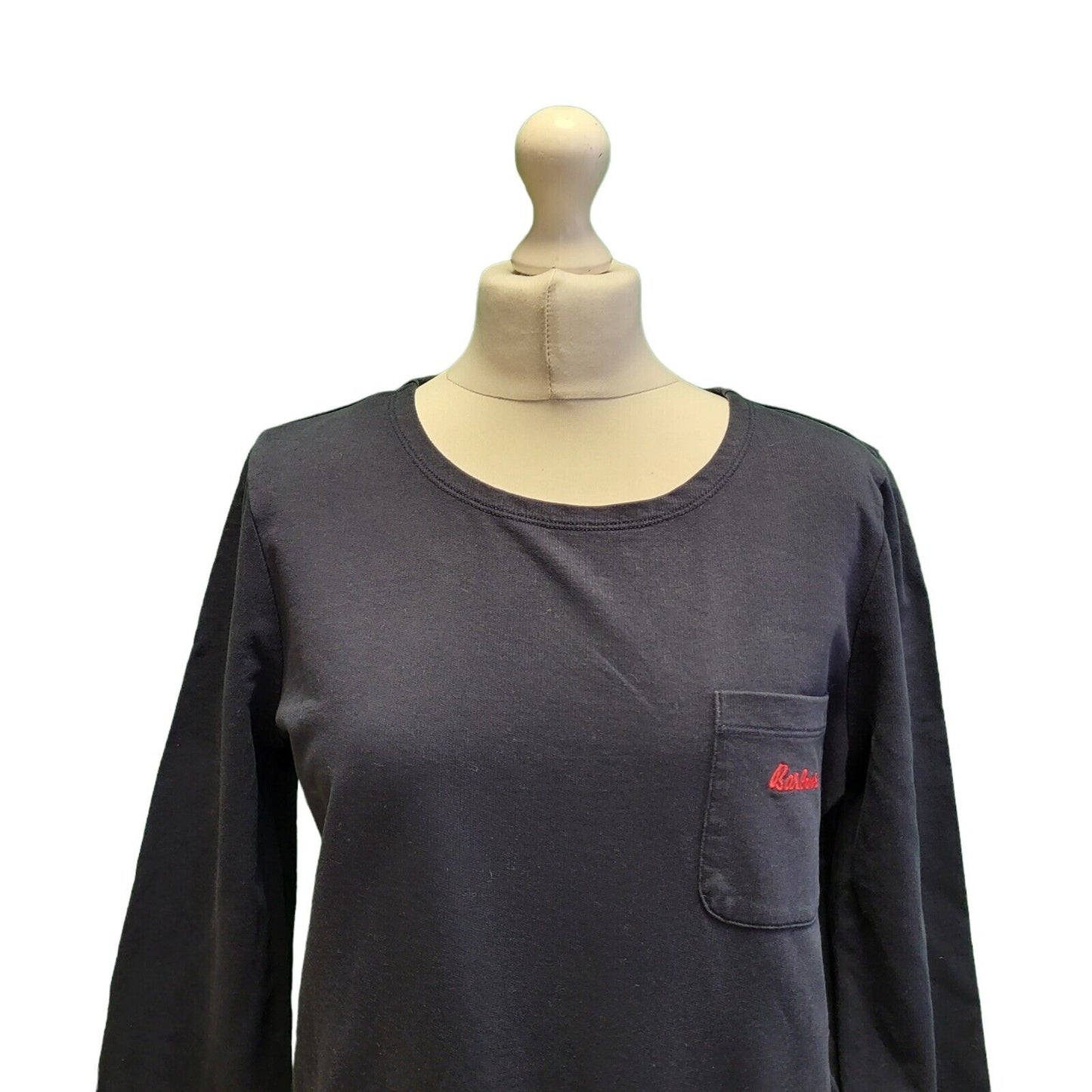 Vintage Barbour Navy Blue 3/4 Sleeve Drawstring Cotton Dress Women's L 12 H119