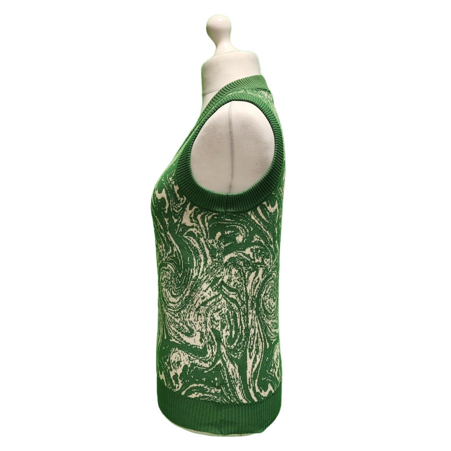 Daisy Street Green White Abstract Sleeveless Jumper Women's UK M 10 EU 38 H67