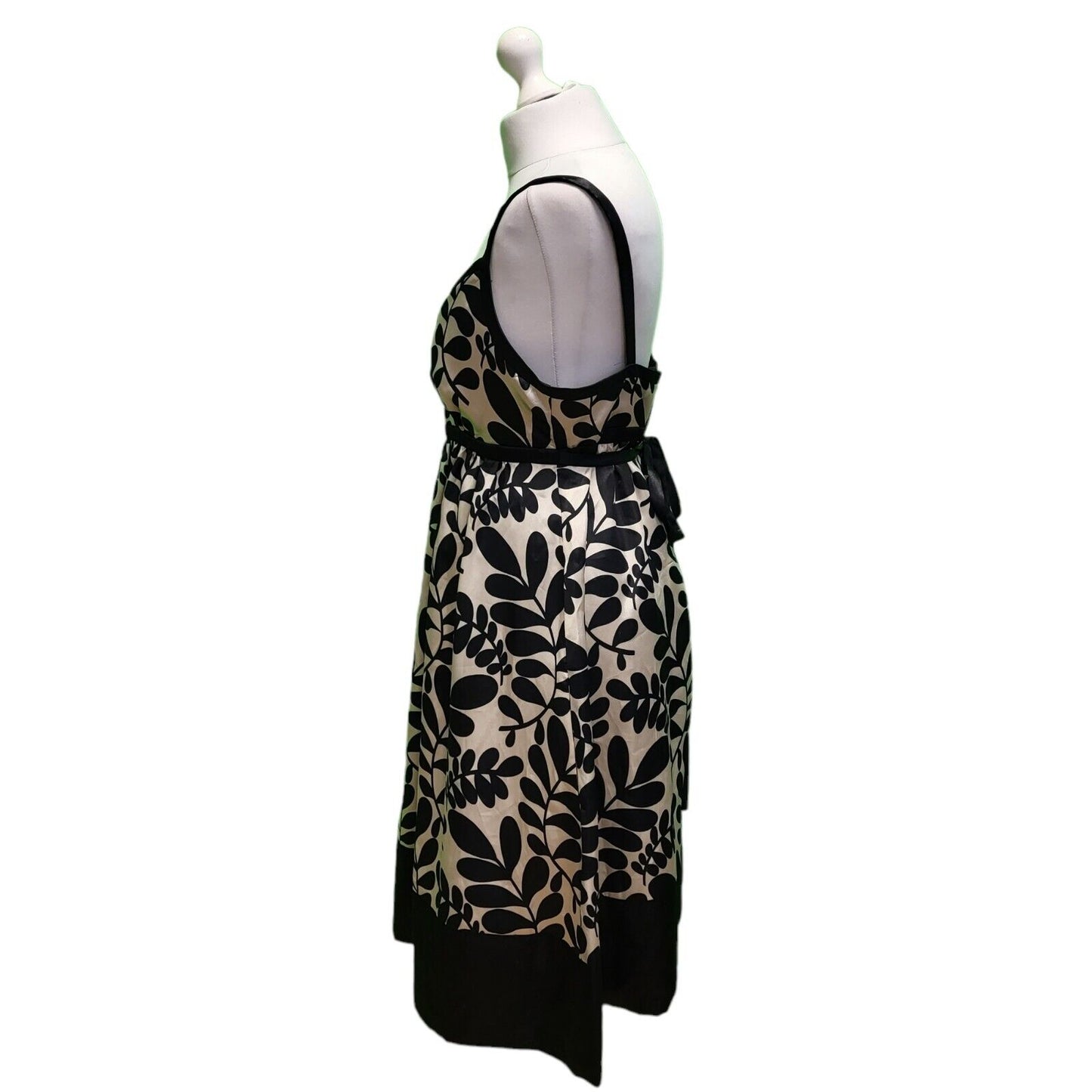 Principles Modernist Black Beige Leafy A-Line Summer Dress Women's 14 H784 BNWT