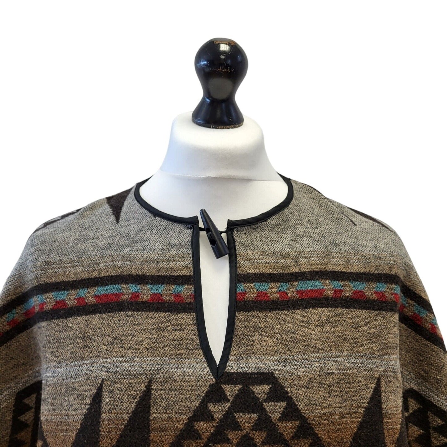 Forever 21 Poncho Brown Red Aztec Toggle Womens Uk XS G163