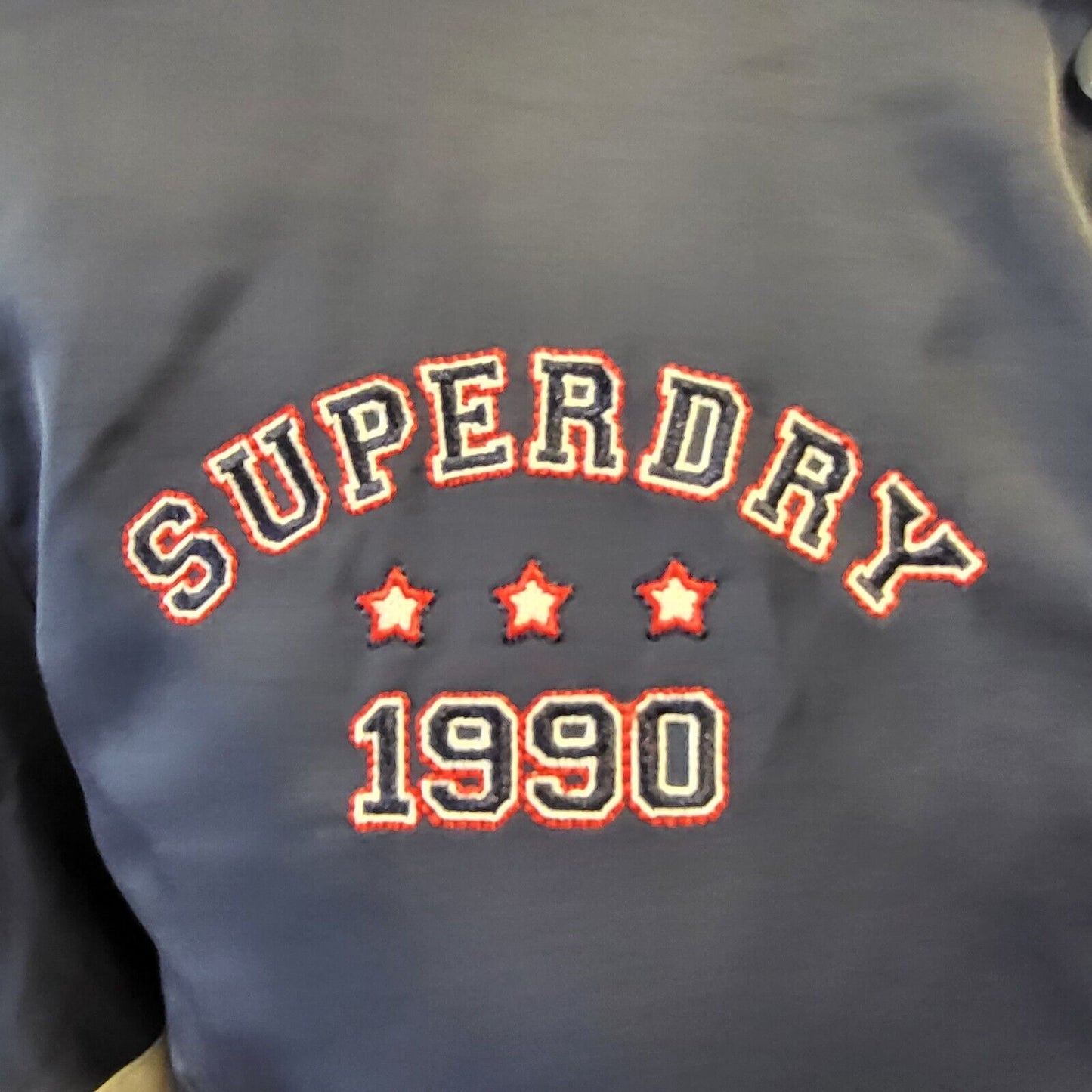 Superdry 1990 Snap Fasten Navy Blue Varsity Jacket Uk Women's 6 G701