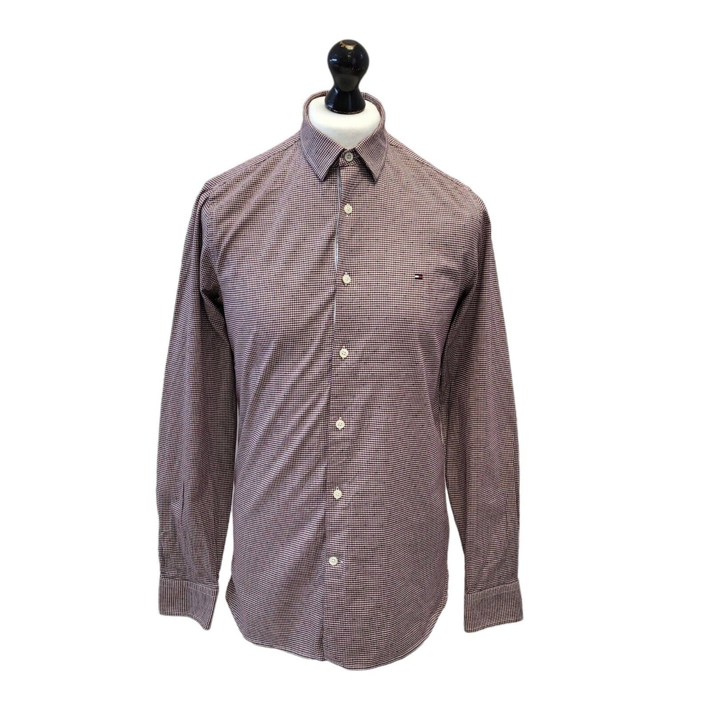 Tommy Hilfiger Red White Check Slim Long Sleeve Shirt Uk Men's Medium G587