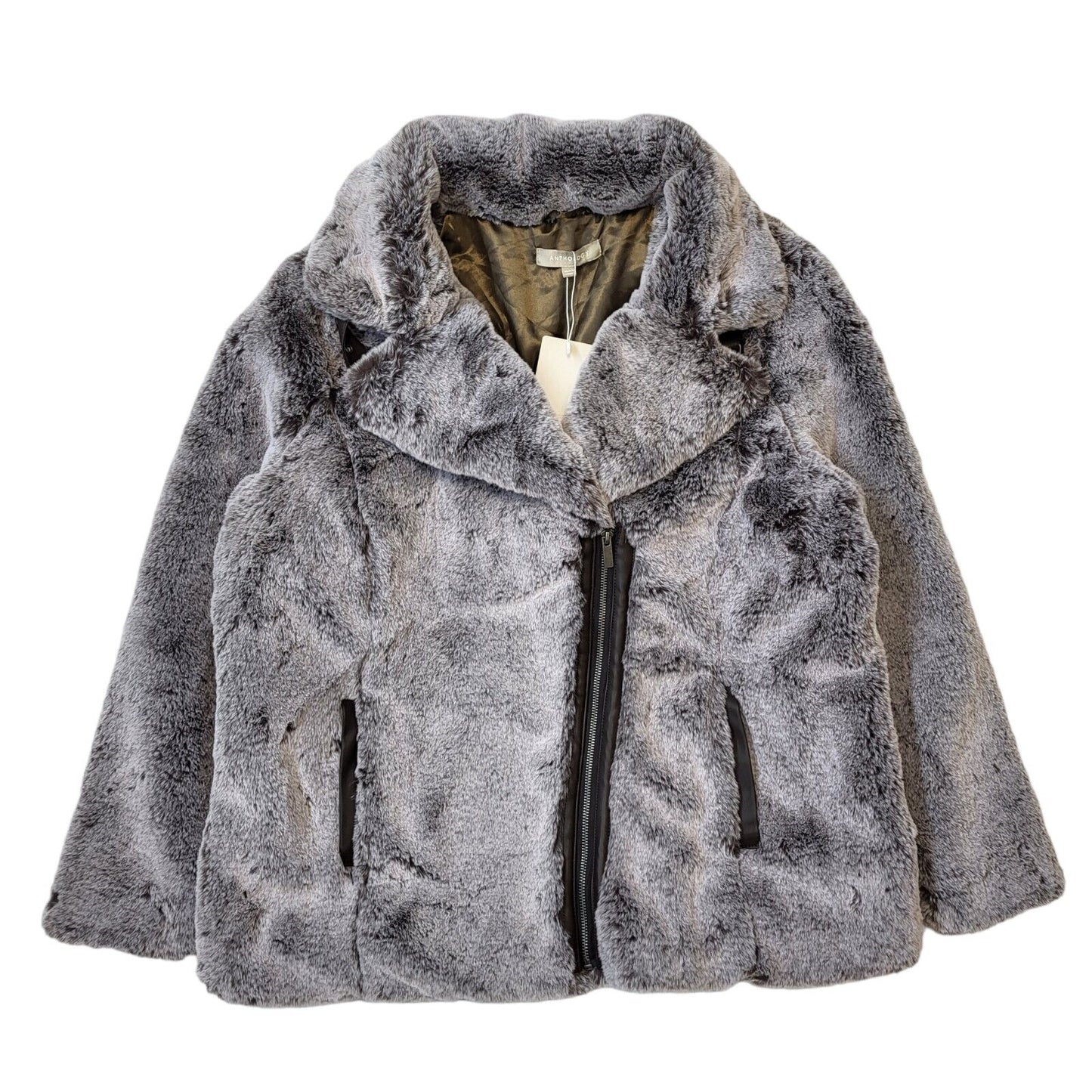 Anthology Faux Fur Grey Full Zip Coat Womens BNWT UK 16 EU 44 G172