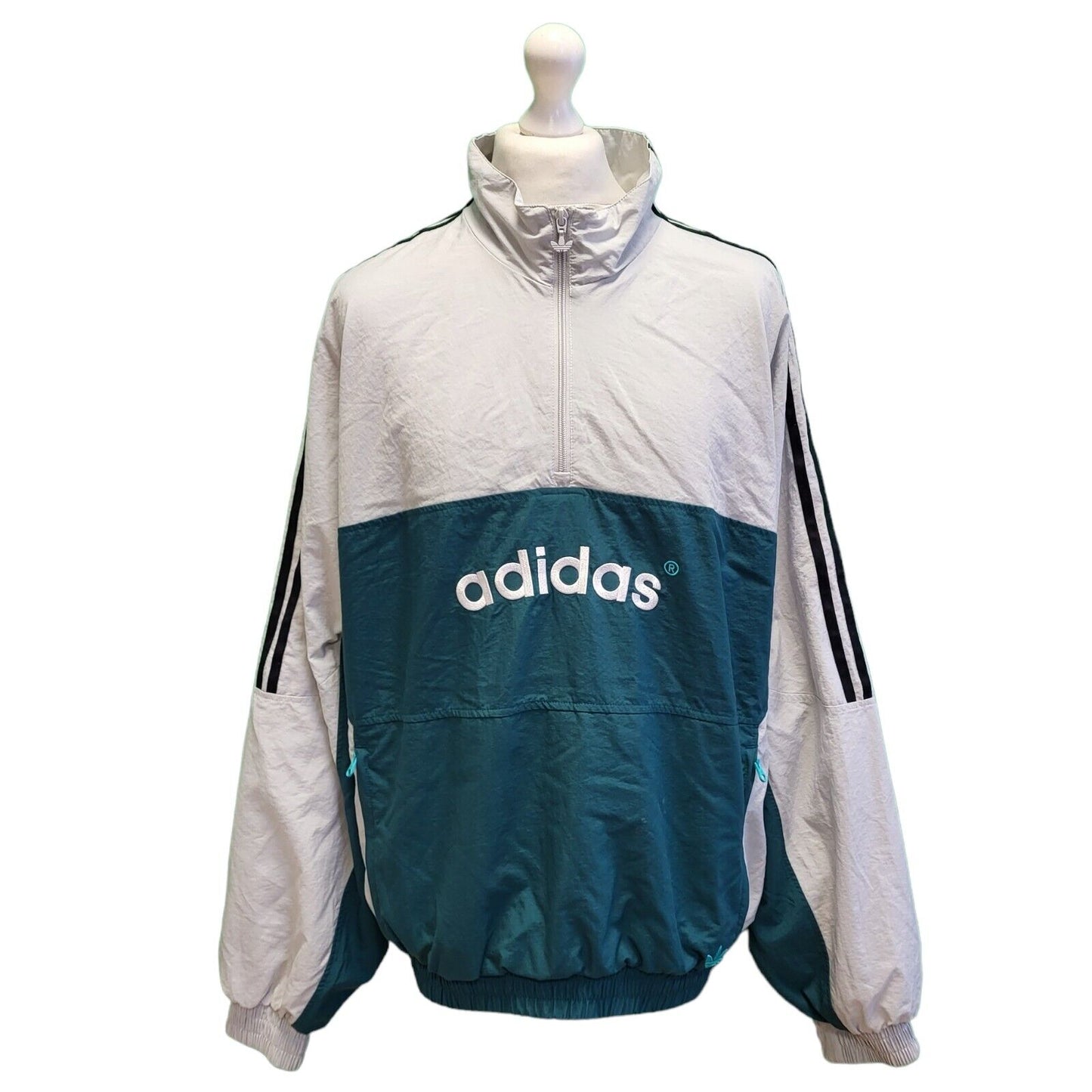 Adidas Green Grey 1/4 Zip Over-sized Sport Jacket Men's uk L eu 54 H269