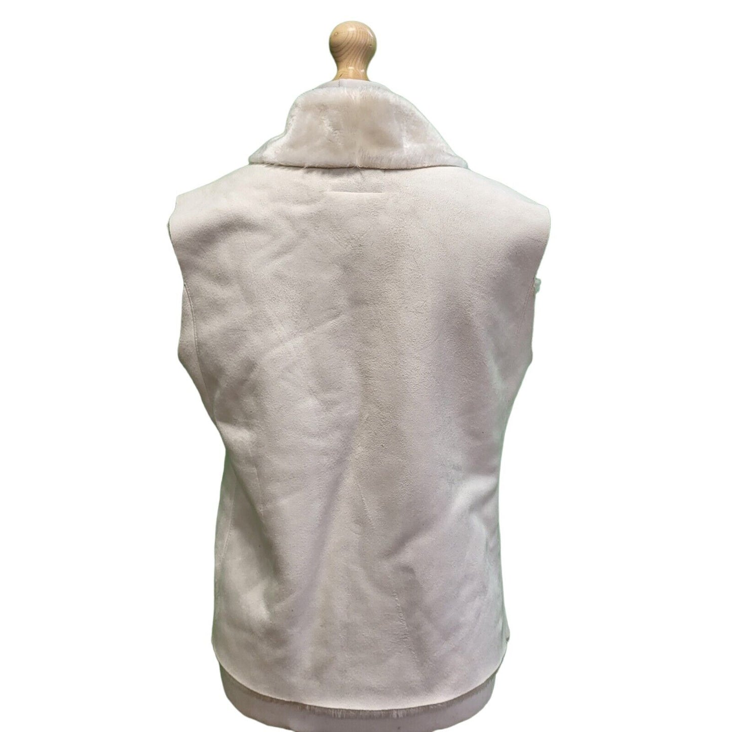 Ralph Lauren White Brown Faux Fur Collared Gilet UK Women's L H695