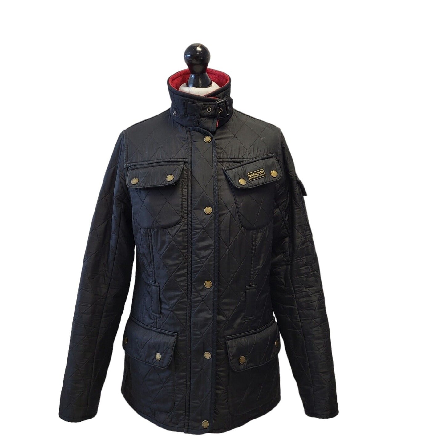 Barbour Viper Black Red Zip & Snap Quilted Jacket Uk Women's 12 G738