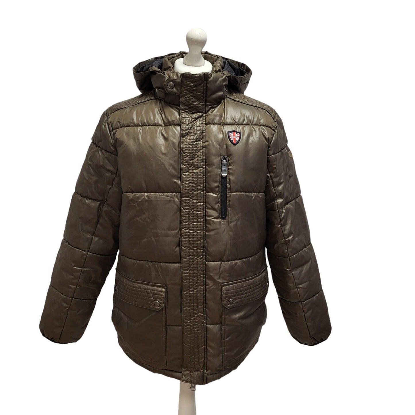 Puffa Quilted Outwear Brown Zipped Hooded Jacket Uk Men's Medium BB306