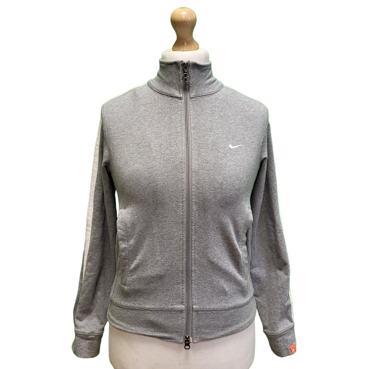 Nike Grey White Zipped Long Sleeve Sweatshirt Tracksuit Top uk Women's L 12 H751