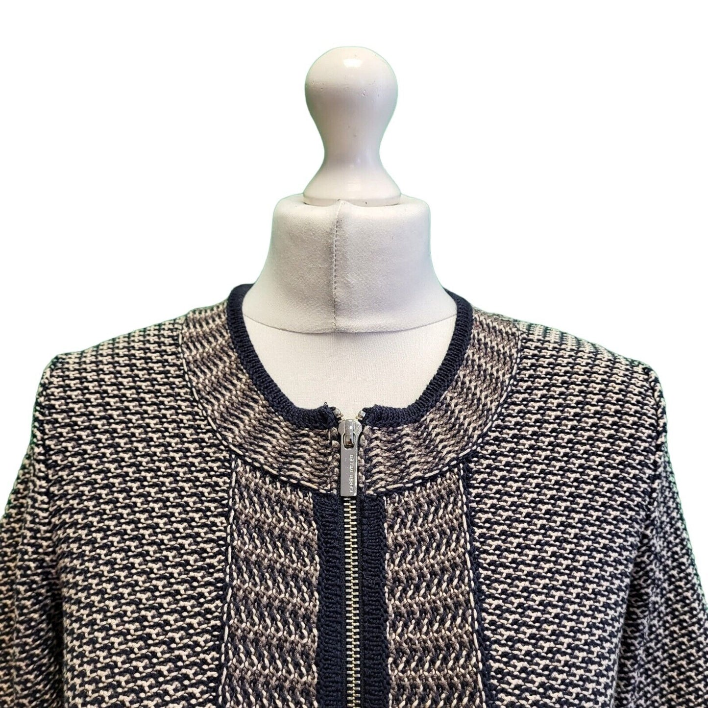 Karen Millen Blue White Zipped Knitted Cardigan Jacket Women's uk S eu 36 H173