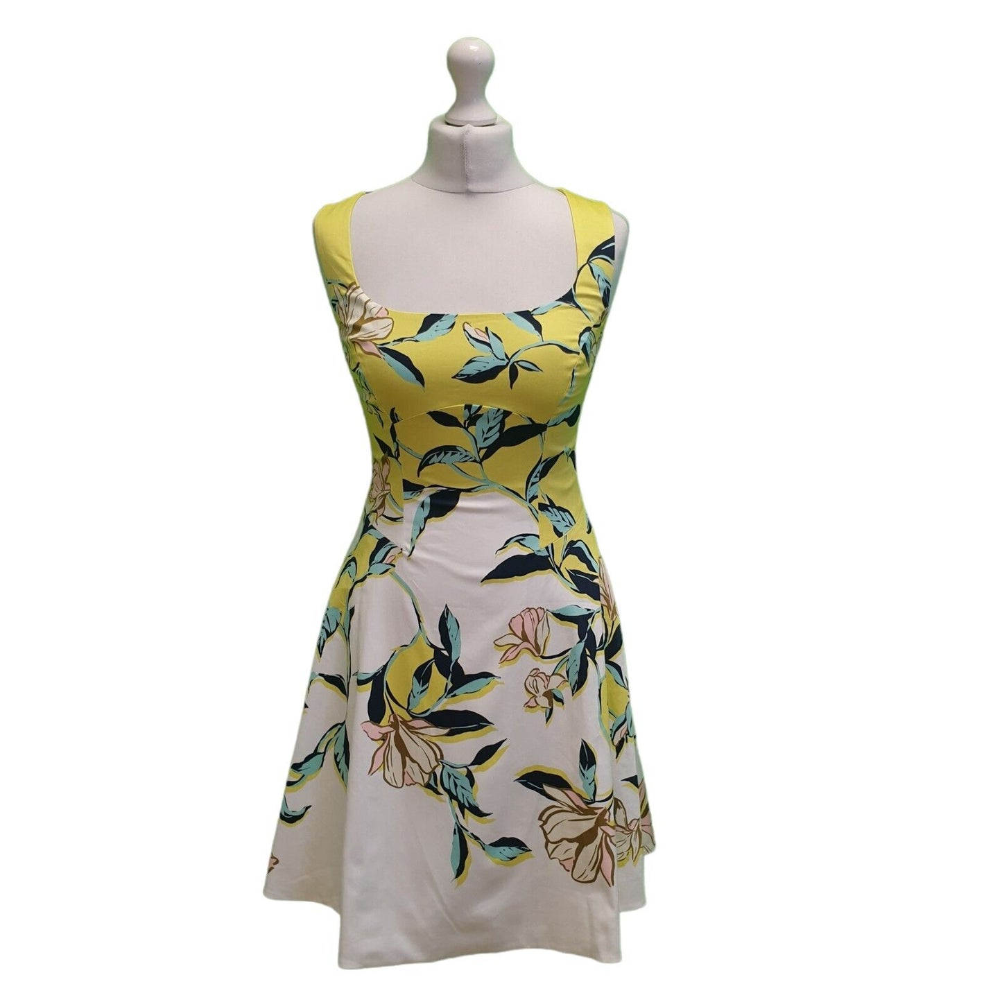 Karen Millen Green Blue Floral Sleeveless A-Line Formal Dress UK Women's 6 H755