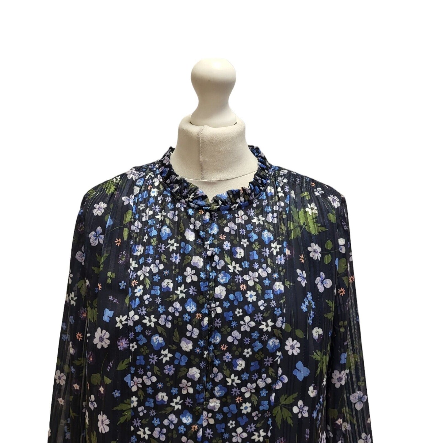 M&S Blue Green Floral 3/4 Sleeve Shift Dress UK Women's 12 Bnwt BB341