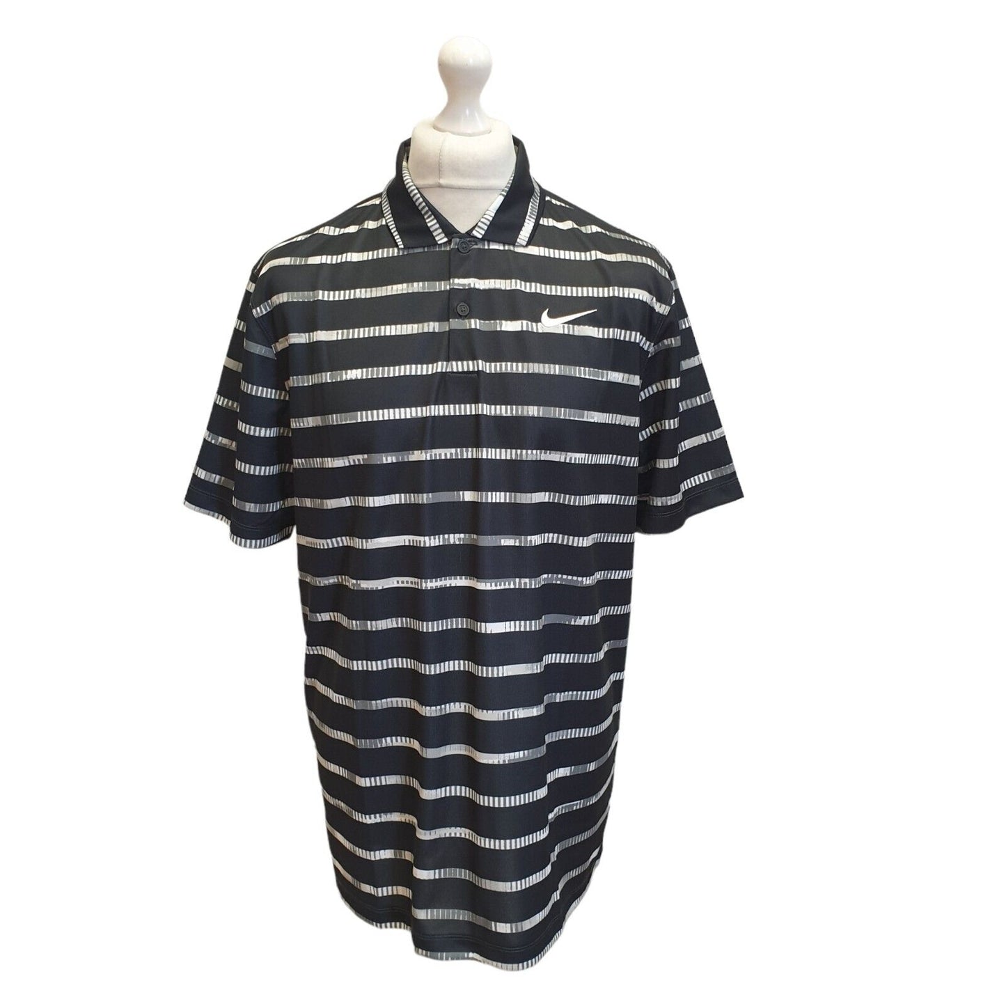 Nike Dri-Fit Black Grey Striped Short Sleeve Polo T-Shirt Uk Men's L Eu 54 G62