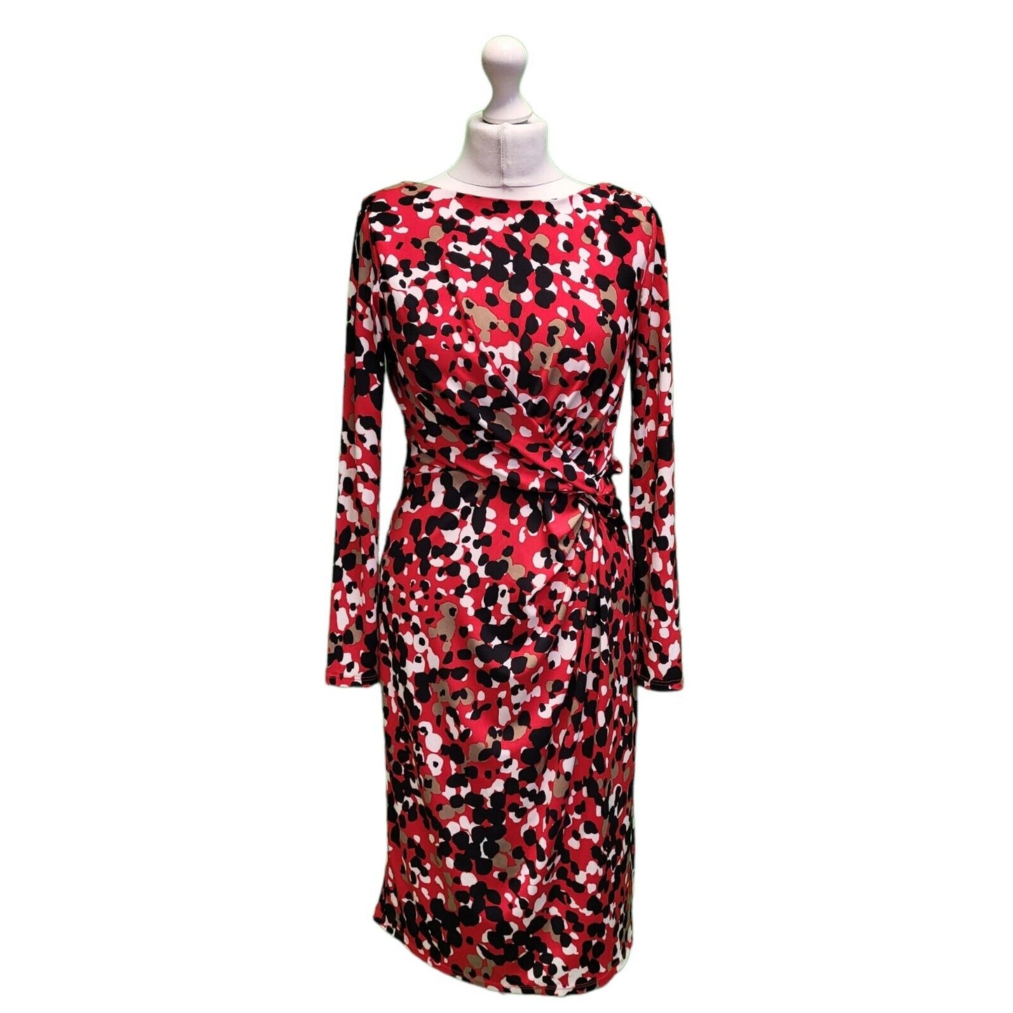 Alexon Red Black White Summer Print Wrap Dress UK Women's L 12 BNWT H756