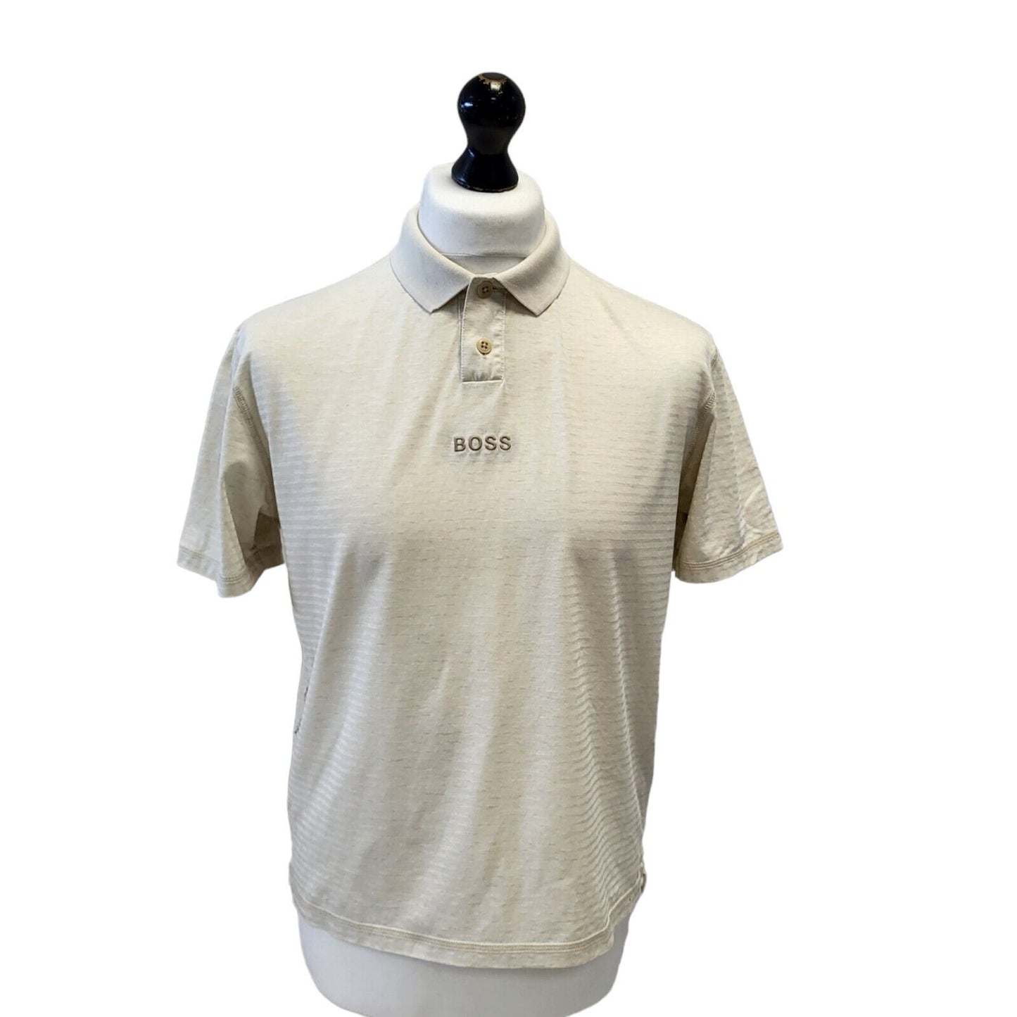 Hugo Boss Polo Top Cream Striped Short Sleeve Mens Size Uk Small G562