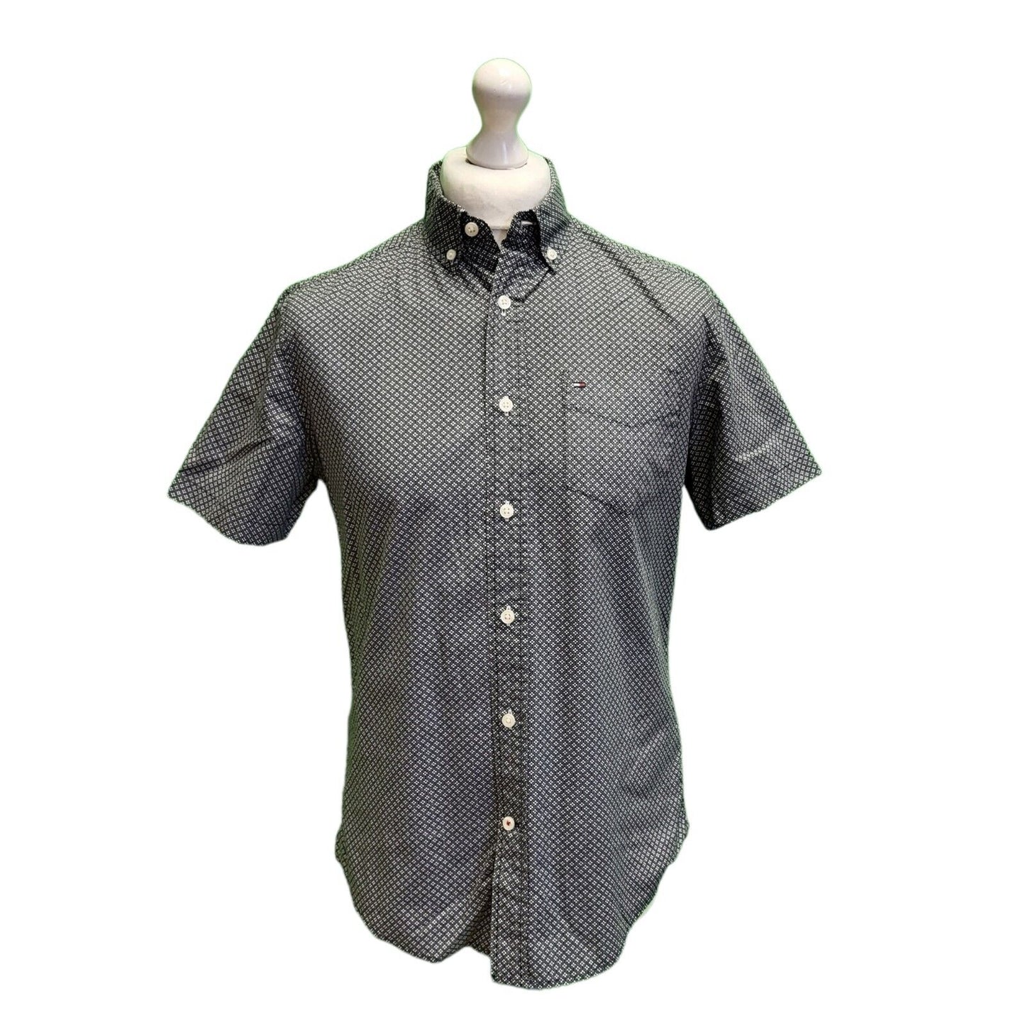 Tommy Hilfiger Black White Geometric S/Sleeve Shirt Men's UK S eu 46 H376