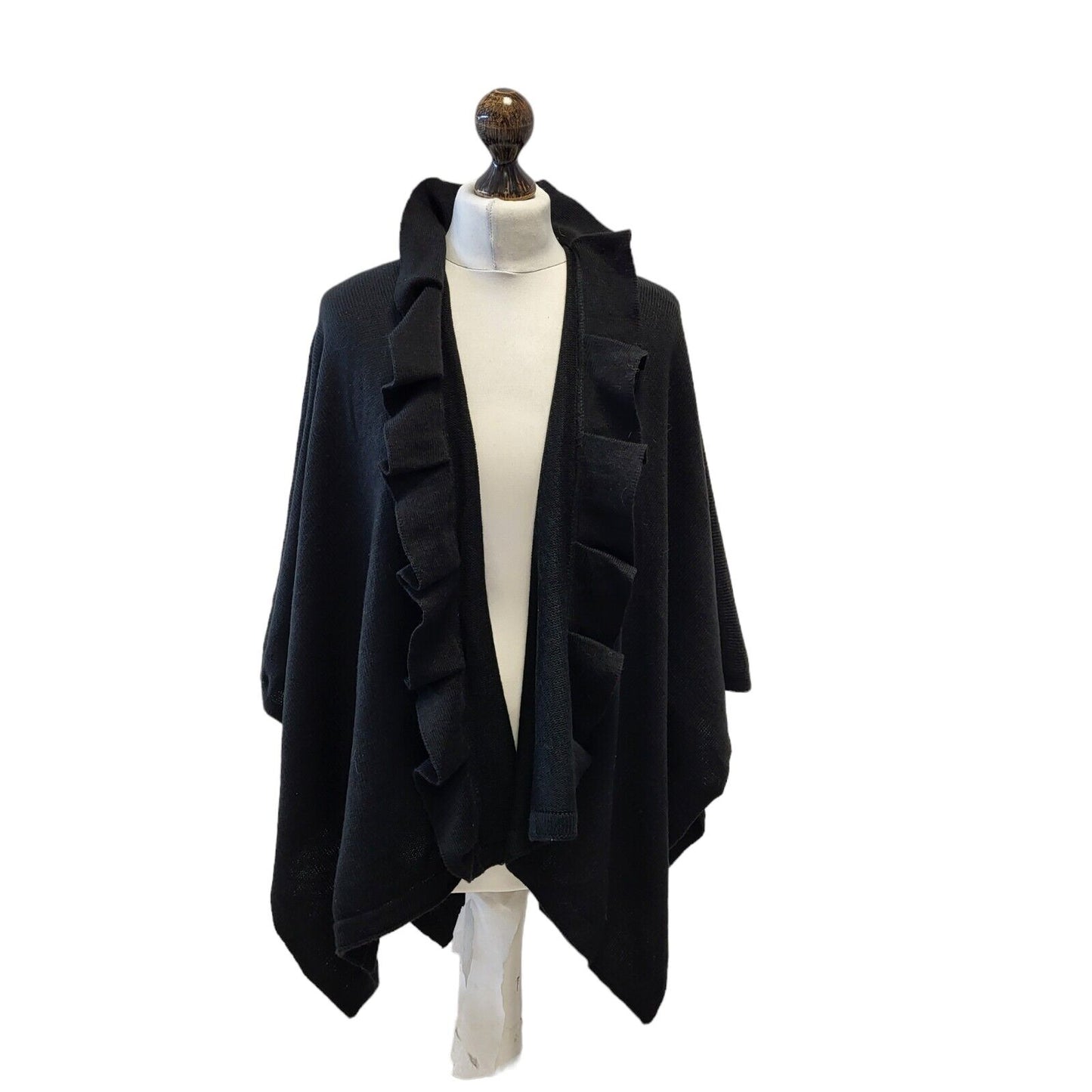 Lipsy Open Front Black Ruffle Cape BNWT Uk Women's One Size G387