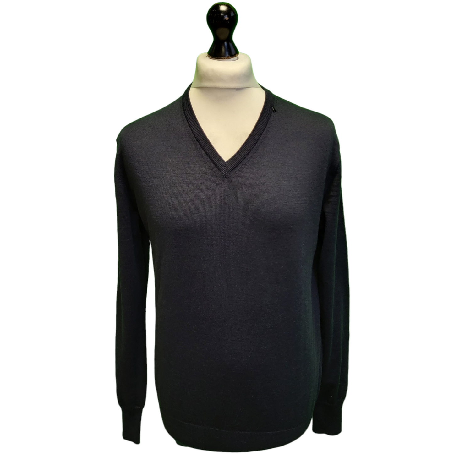 Replay Black Long Sleeve Knit V-Neck Wool Blend Jumper Men's UK L EU 54 H965