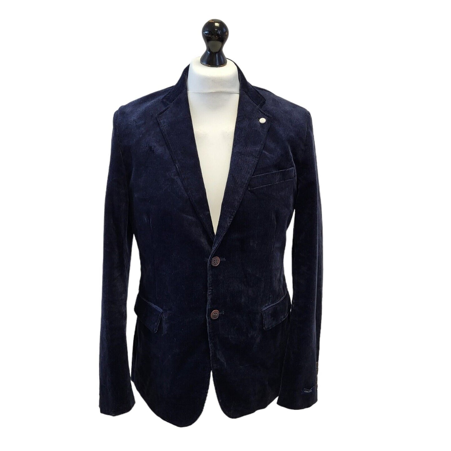 Feraud Navy Blue Corduroy Suit Blazer Jacket Uk Men's M 40" G272