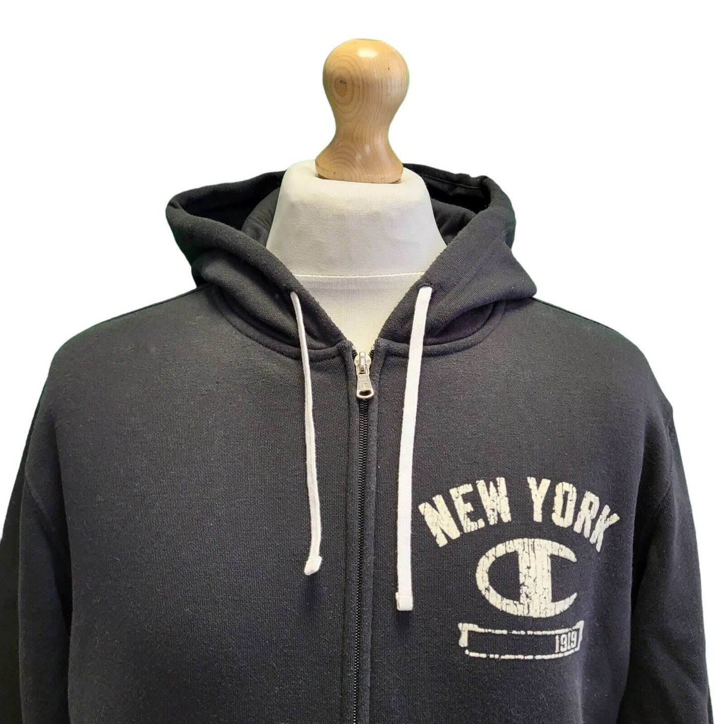 Champion Black New York Zip Drawstring Sports Sweatshirt Hoodie Men's uk L G916