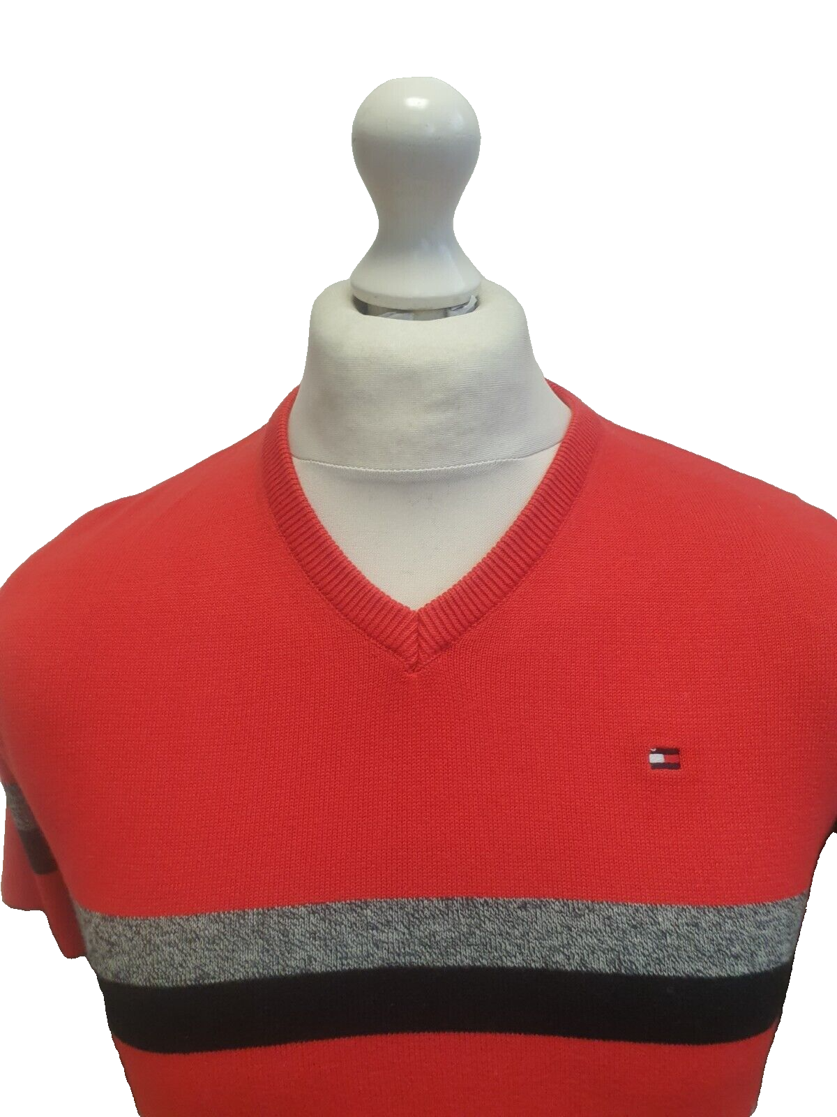 Tommy Hilfiger Red Grey V-Neck Cotton Jumper Men's UK M EU 50 G860