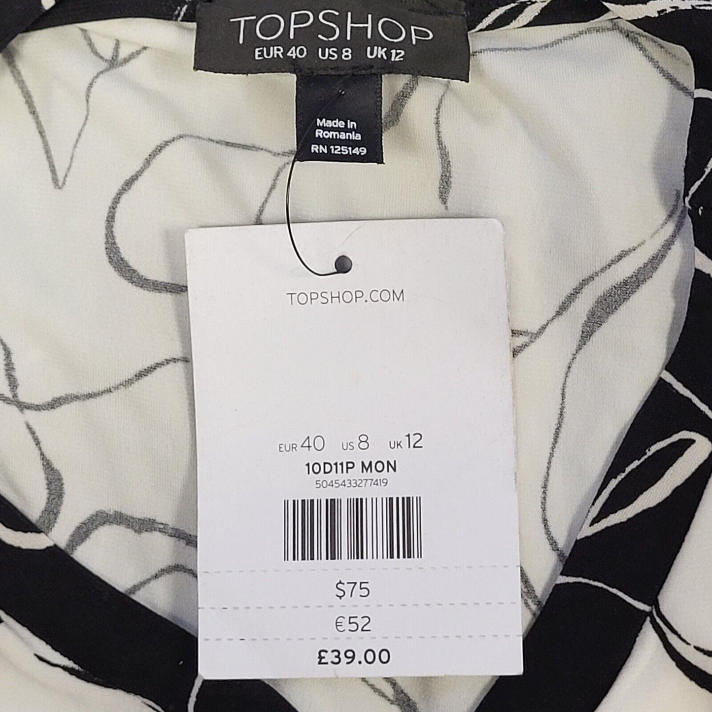 Topshop White Black Long Sleeve Evening Dress UK Women's 12 Bnwt BB356