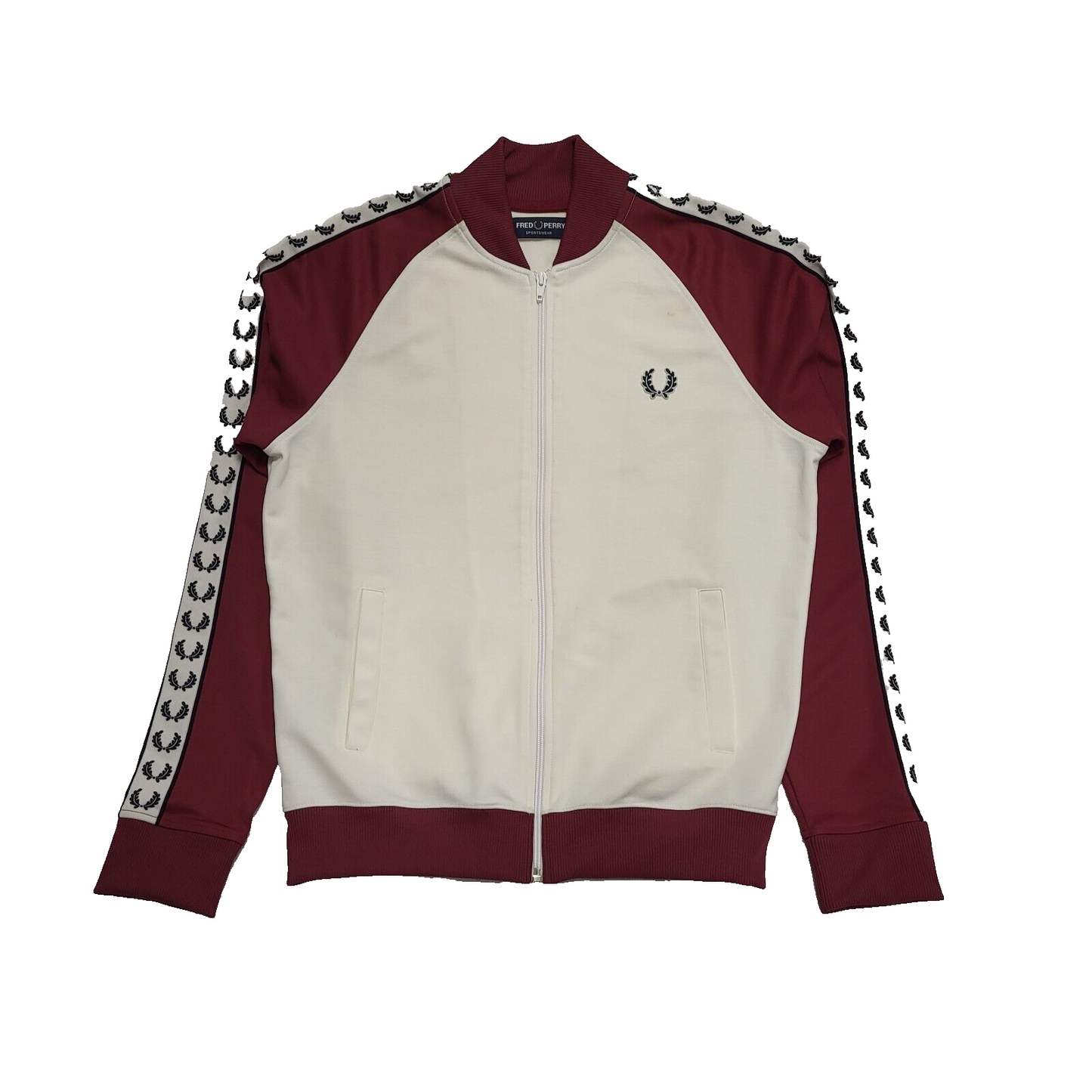 Fred Perry Red White Zip Sports Tracksuit Top Jacket Uk Men's M BB398