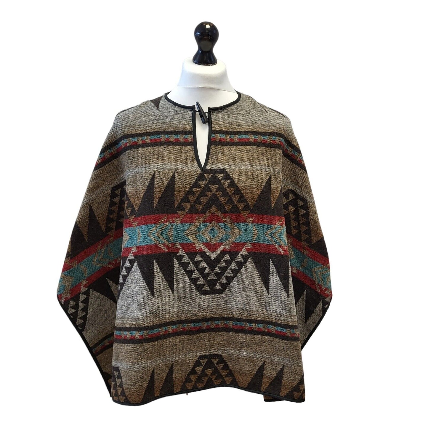 Forever 21 Poncho Brown Red Aztec Toggle Womens Uk XS G163