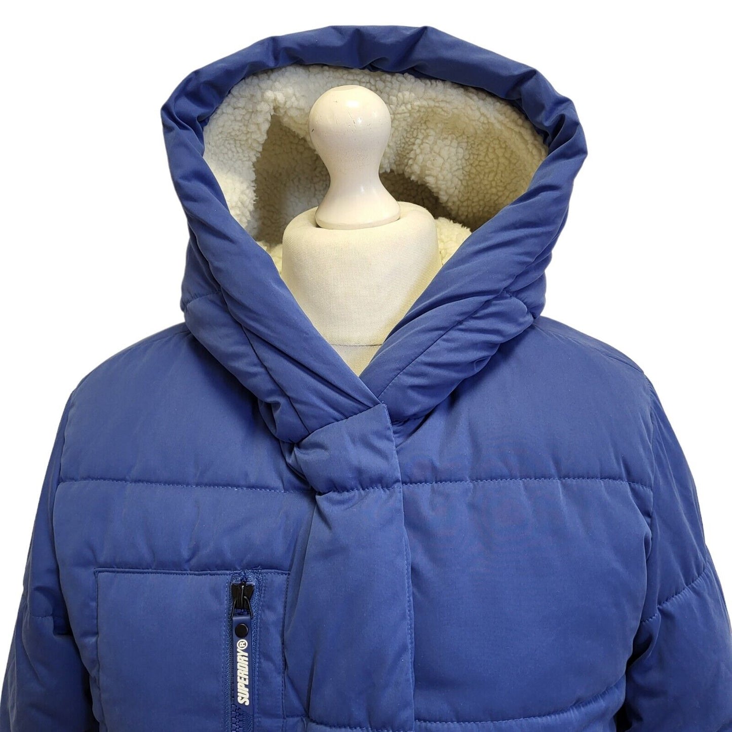 Superdry Blue Fleece Lined Hooded Jacket Uk Women's 10 Eu 38 G28