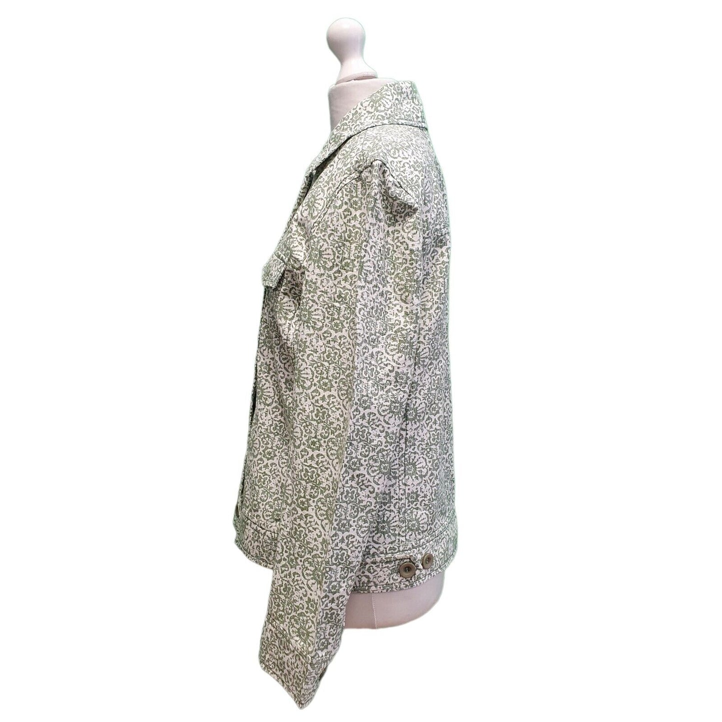 Foxcroft Green White Button Cotton Dress Jacket Women's uk 10 M eu 38 G814