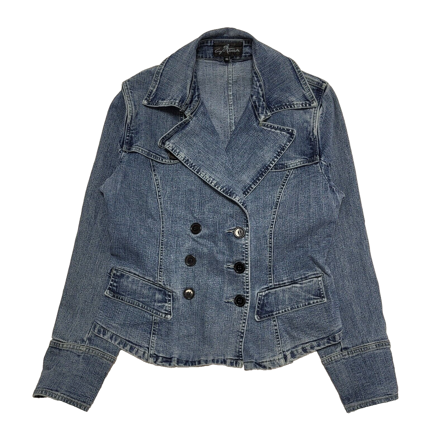 Cafe Theatre Blue Double Breasted Stretch Denim Jacket UK Women's 16-18 H788