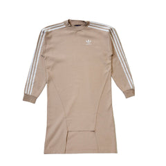 Adidas Beige White Trim Long Sleeve Cotton Sport Dress Women's UK S 8 G786