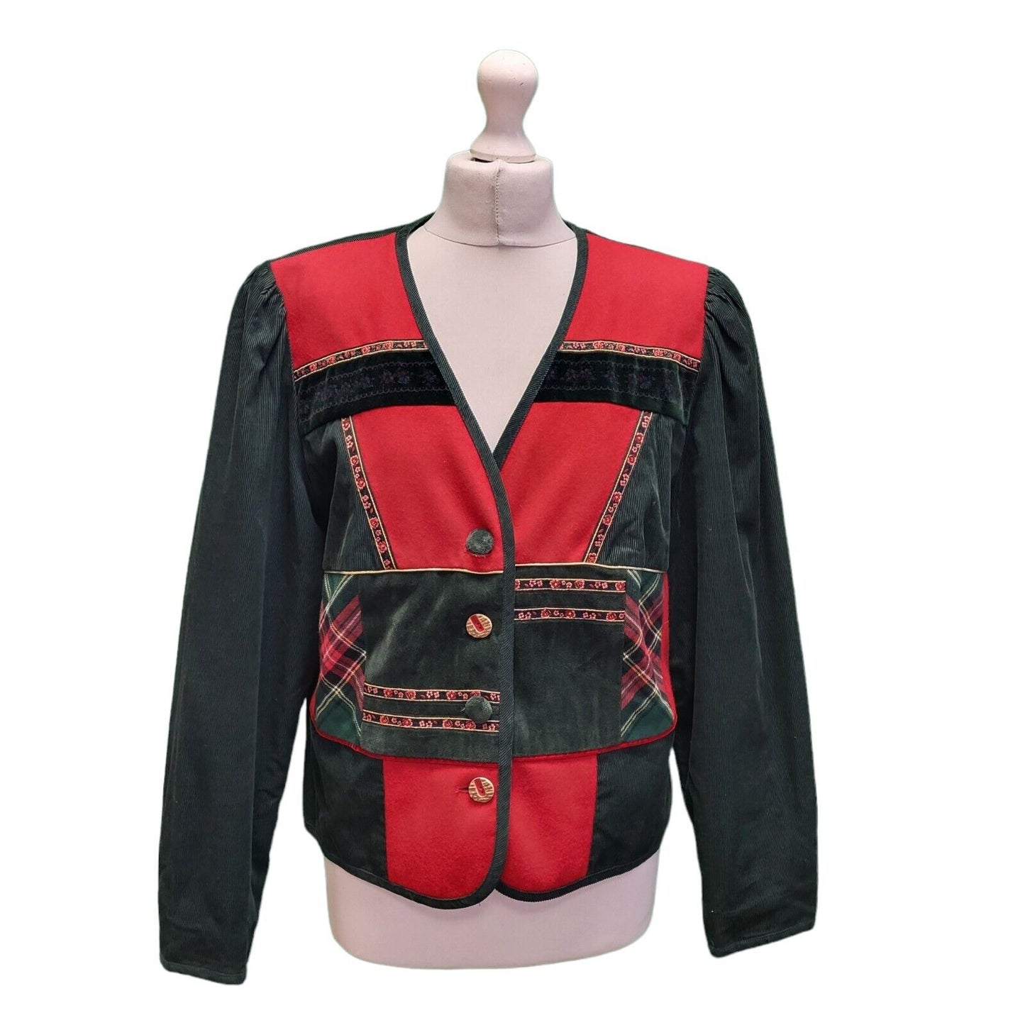 Vintage 70s Red Green Tartan Xmas Short Jacket Women's UK XL 14-16 G789