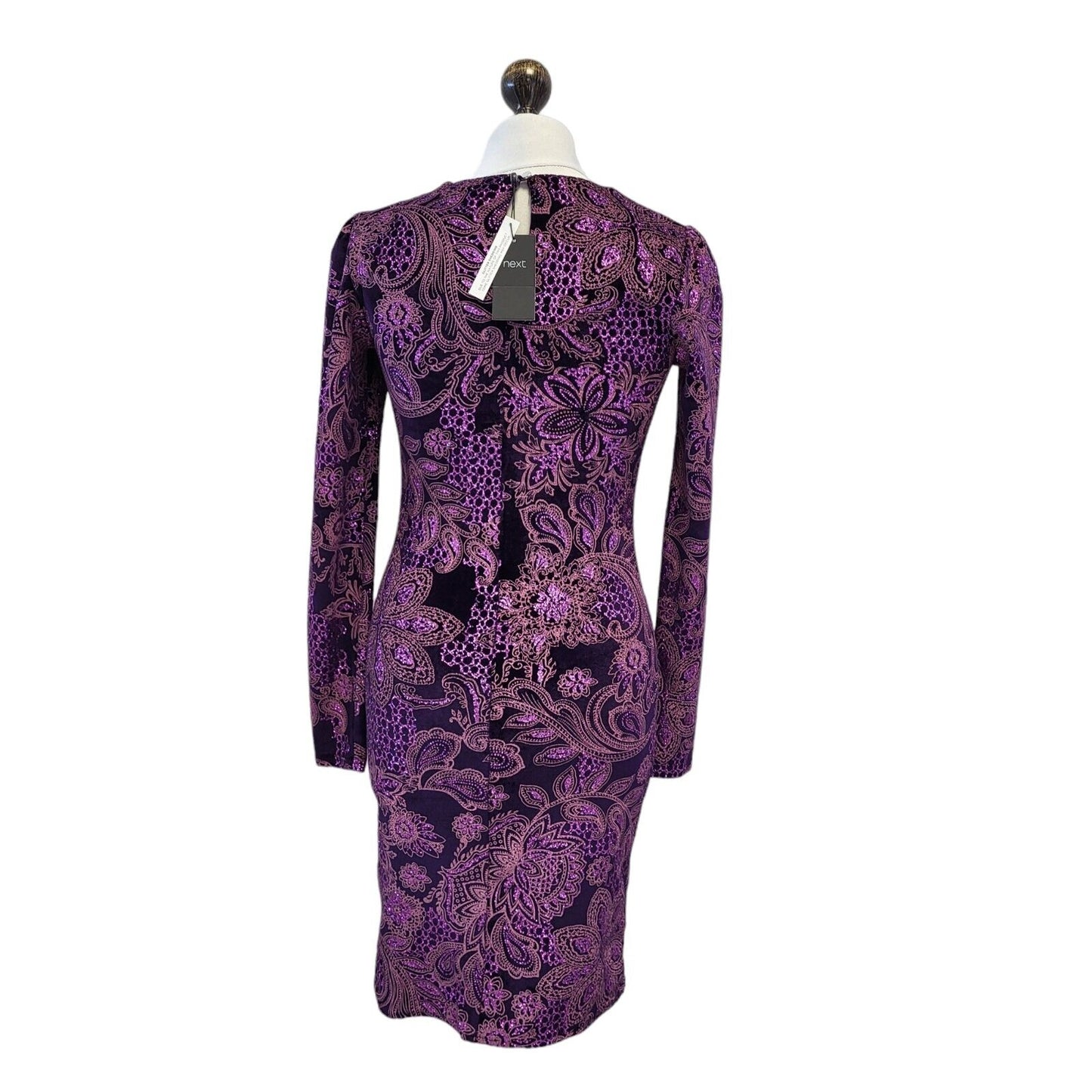 Next Purple Black Glitter Shedding Long Sleeve Dress Uk Women's 6 Bnwt G609
