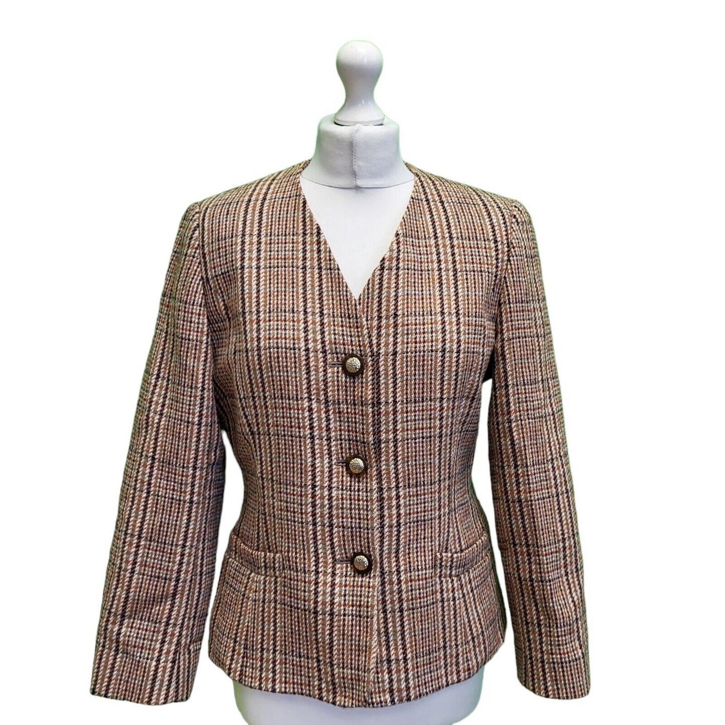 Eastex Brown Black Check Long Sleeve Jacket UK Women's 12 H694