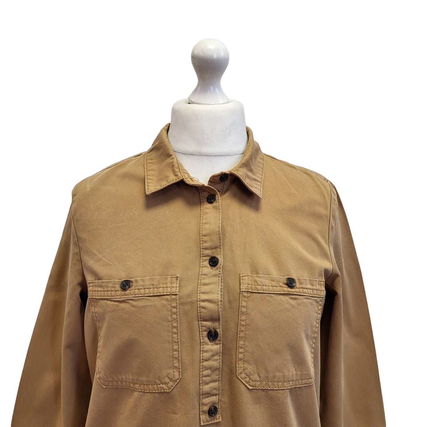 Esprit Brown Cotton Long Sleeve Daywear Shirt Dress Uk Women's 10 Eu 38 G101