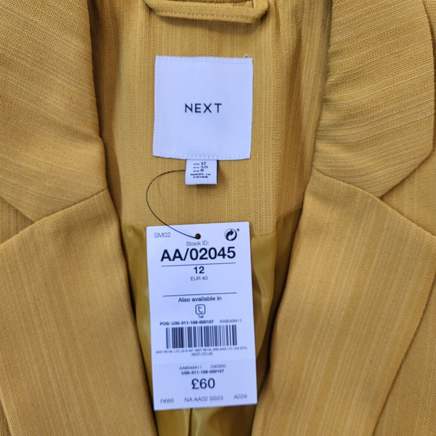 Next Gold One Button Blazer Suit Jacket Uk Women's 12 Eu 40 Bnwt G258