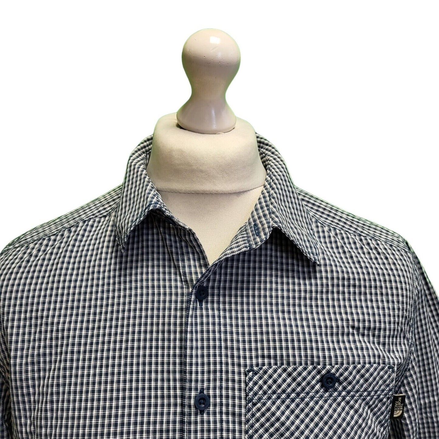 The North Face Blue White Check S/Sleeve Collared Shirt Men's UK M eu 50 H379