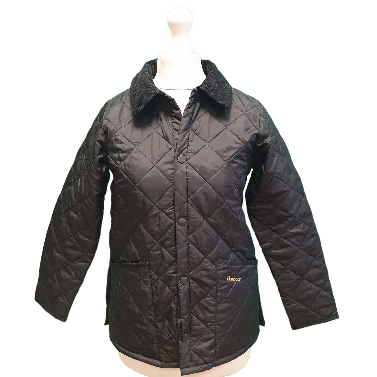 Vintage Barbour Liddesdale Black Snap Quilted Kid's Jacket Age 9-10 Yrs M H213