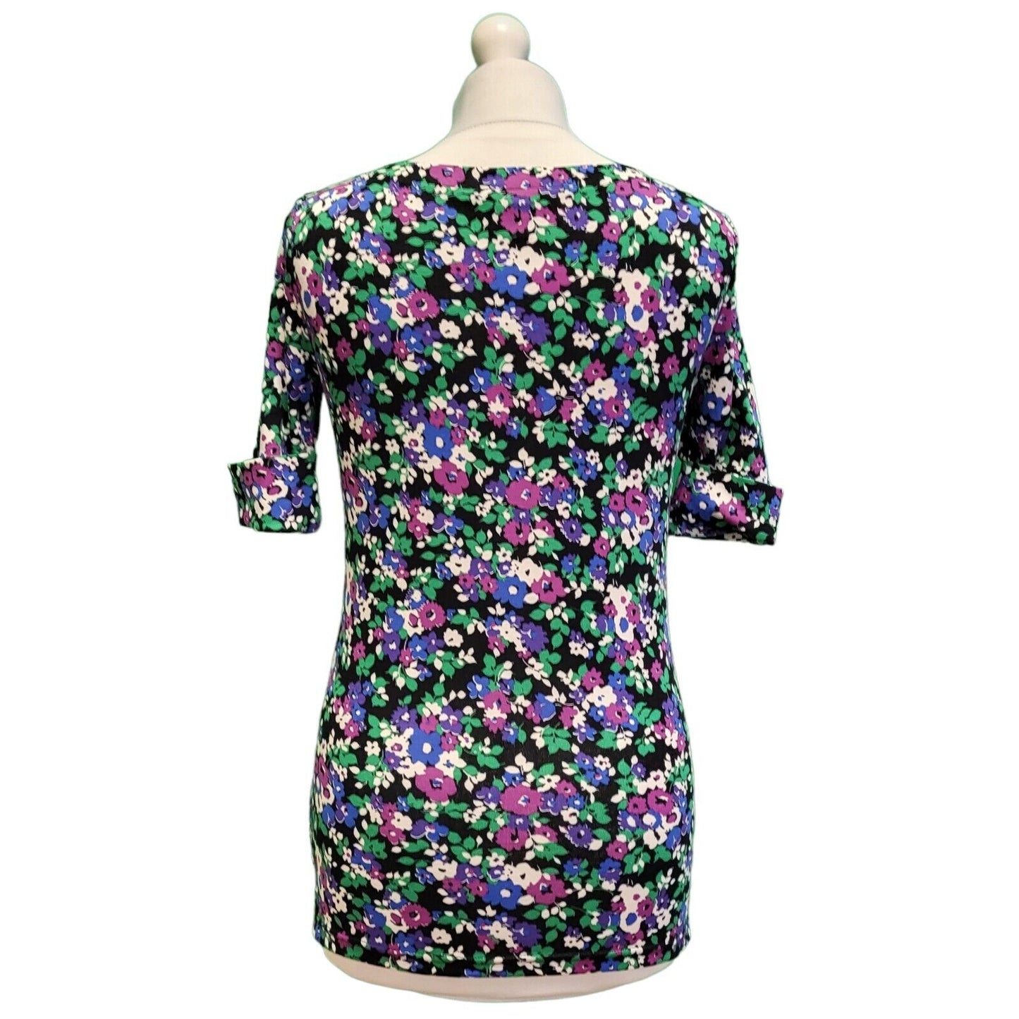 Ralph Lauren Black Purple Floral Short Sleeve Women's UK XS 6 H187