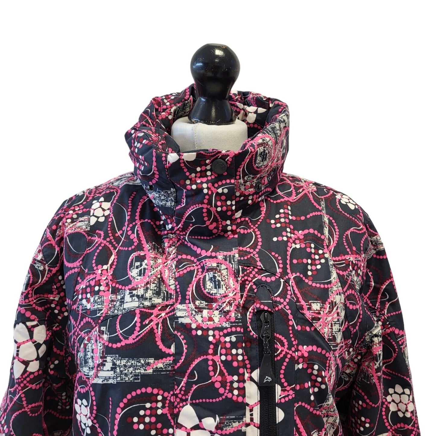 Falcon Black Purple Abstract Zipped Ski Jacket Uk Women's Large G673