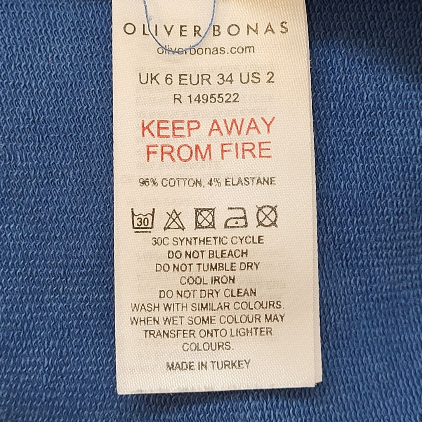 Oliver Bonas Blue Over-sized Sports Dress Uk Women's 6 Eu 34 G246