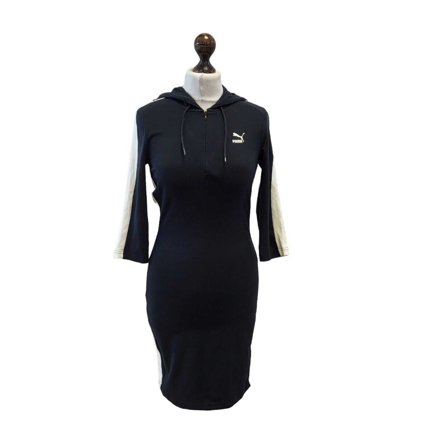 Puma Black White 1/4 Zip Hooded Sports Dress Uk Women's 10 Eu 38 G245