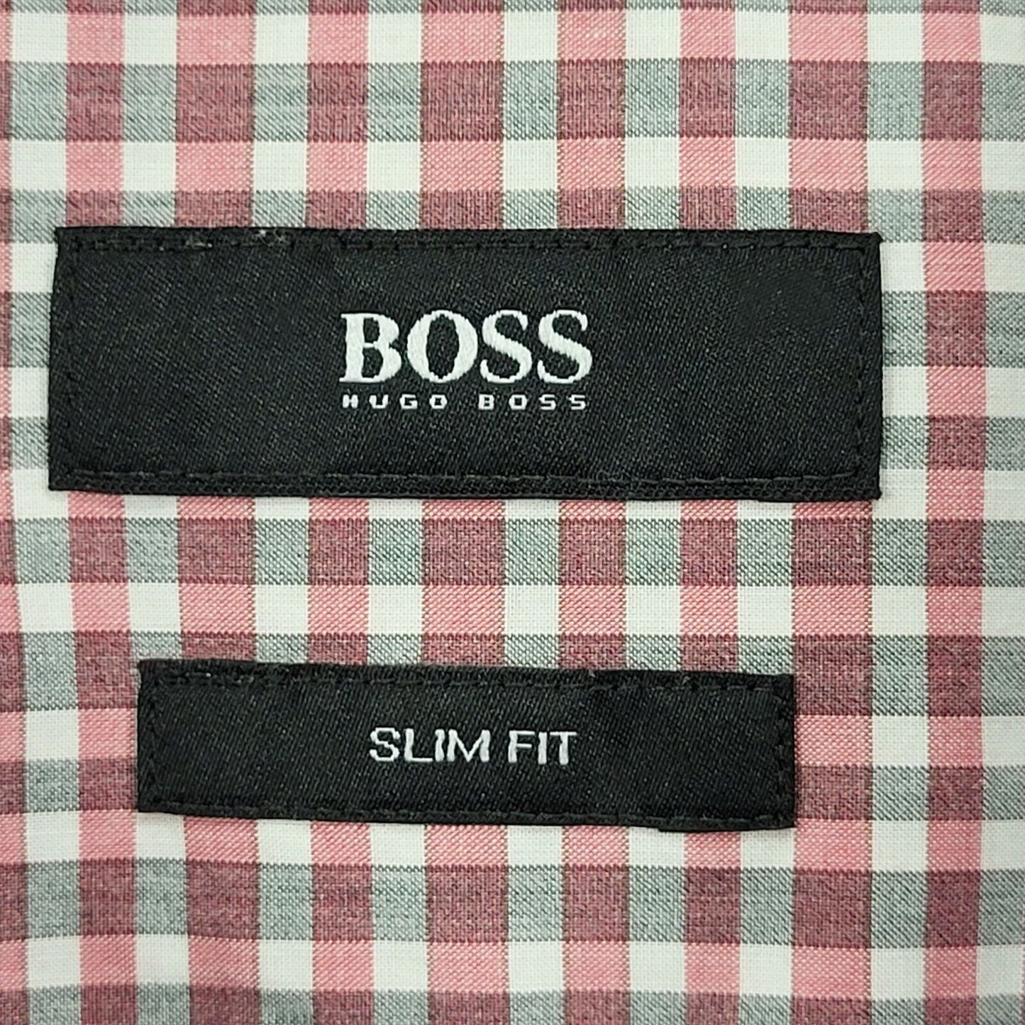 Hugo Boss Pink Grey Check Slim Short Sleeve Shirt Uk Men's XL BB383